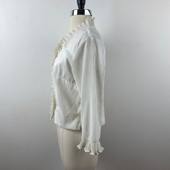 Vtg 60s Teddi of California White Crepe Blouse 34 Accordion Ruffles Crop Top - Picture 5 of 9